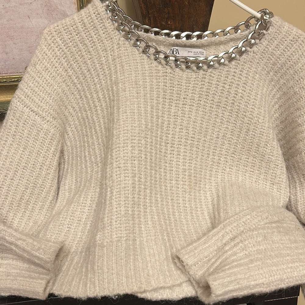 Zara cream chunky cropped sweater